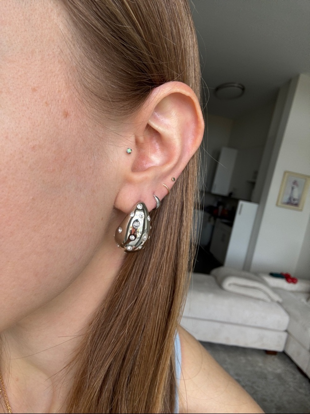silver big chunky statement stud teardrop tear drop earrings